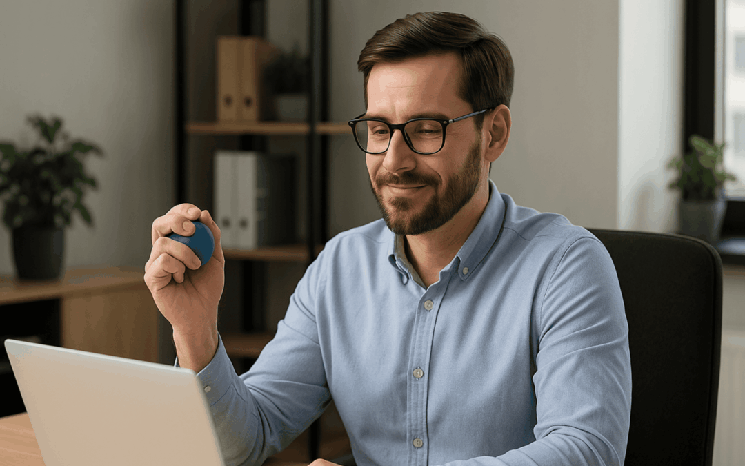 agente jugando con pelota antiestrés